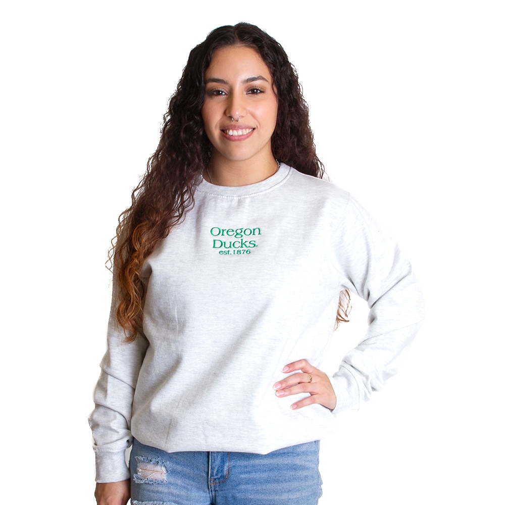 1876, Summit, Grey, Pullover, Cotton Blend, Women, Embroidered, Sweatshirt, 717843